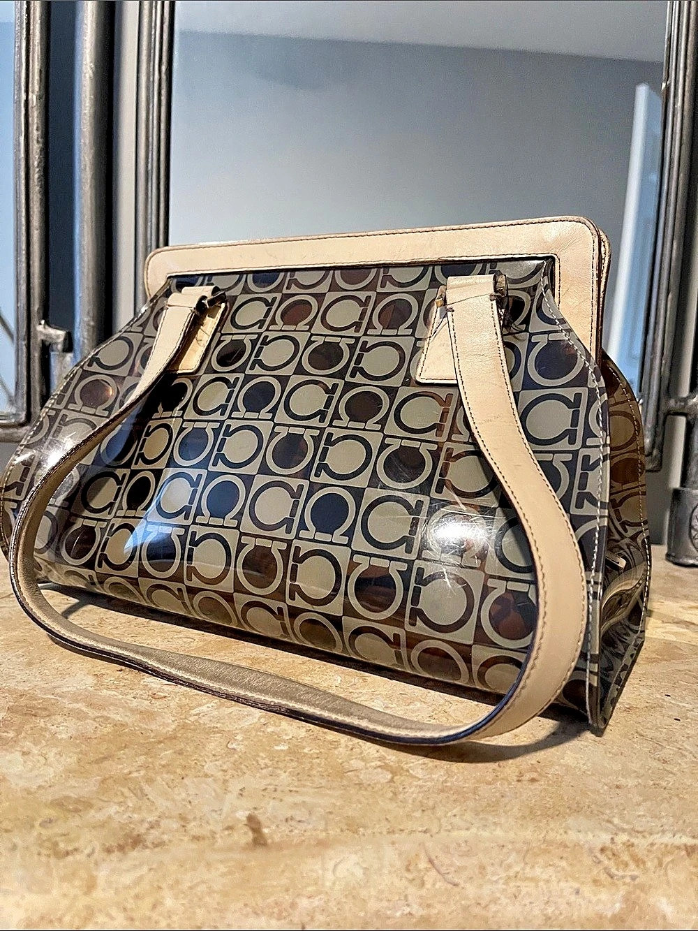 Salvatore Ferragamo Monogram Shoulder Bag in Brown & Tan